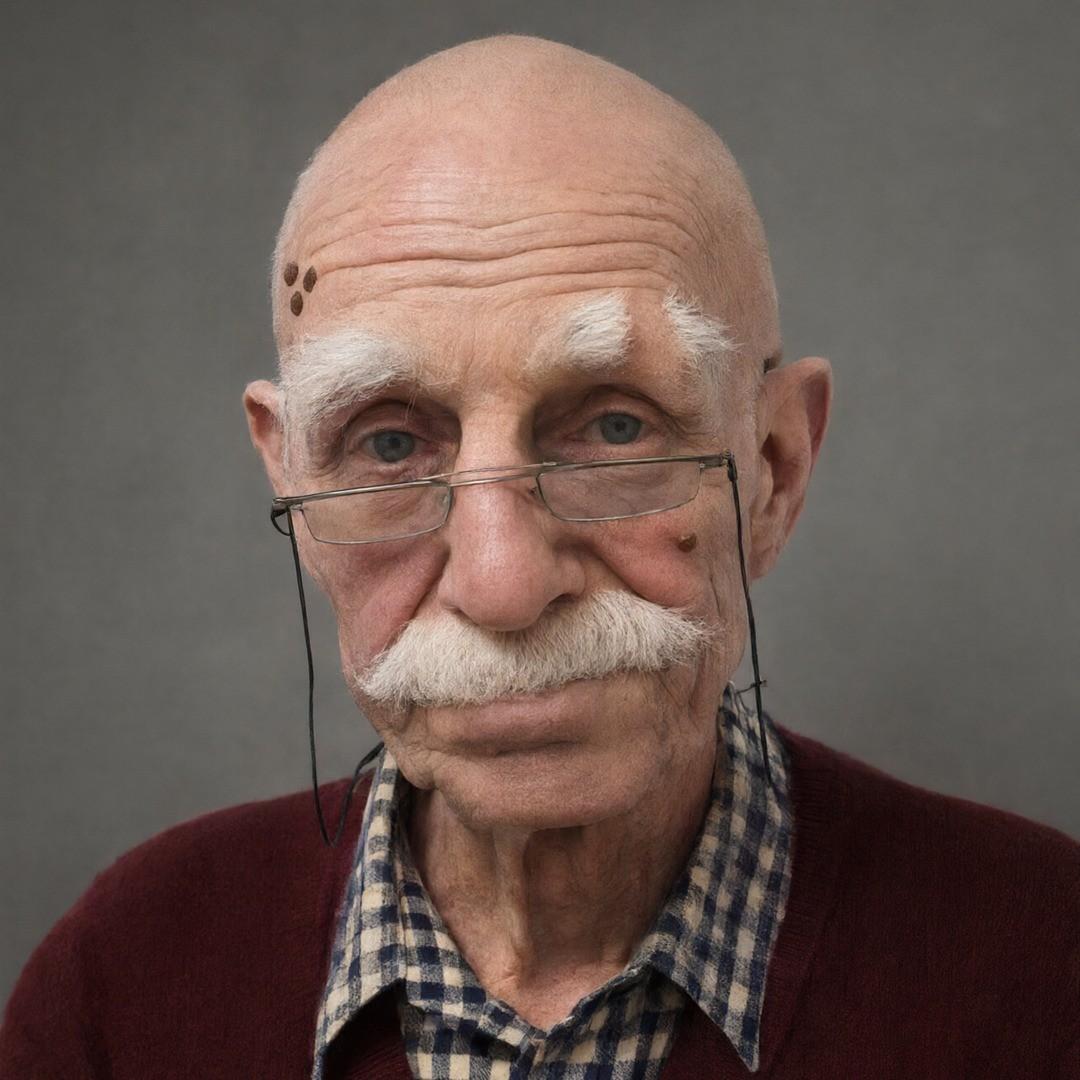 Len Ashby, a bald 76-year-old with a white walrus moustache and half-moon glasses, at a radio microphone